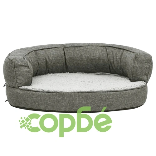 Ергономичен матрак за кучe, 60x42 см, с вид на лен и полар, сив ➤ топ цена ➤ sorbe.bg