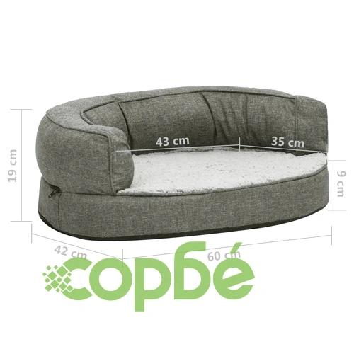 Ергономичен матрак за кучe, 60x42 см, с вид на лен и полар, сив ➤ топ цена ➤ sorbe.bg