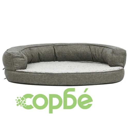 Ергономичен матрак за кучe, 75x53 см, с вид на лен, полар, сив ➤ топ цена ➤ sorbe.bg