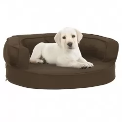Ергономичен матрак кучeшко легло, 60x42 см, с вид на лен, кафяв