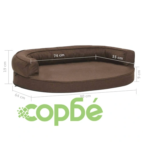 Ергономичен матрак кучeшко легло, 90x64 см, с вид на лен, кафяв ➤ топ цена ➤ sorbe.bg