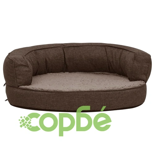 Ергономичен матрак за кучe 60x42 см кафяв с вид на лен и полар ➤ топ цена ➤ sorbe.bg