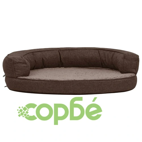 Ергономичен матрак за кучe, 75x53 см, вид на лен, полар, кафяв ➤ топ цена ➤ sorbe.bg