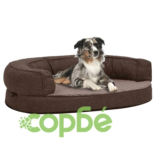 Ергономичен матрак за кучe, 75x53 см, вид на лен, полар, кафяв ➤ топ цена ➤ sorbe.bg
