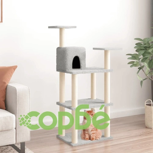 Котешко дърво със сизалени стълбове, светлосиво, 118,5 см ➤ топ цена ➤ sorbe.bg