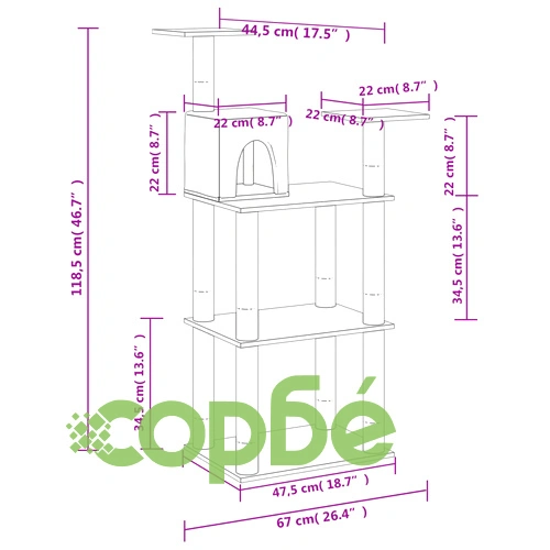 Котешко дърво със сизалени стълбове, тъмносиво, 118,5 см ➤ топ цена ➤ sorbe.bg