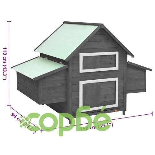 Птичарник, сиво и бяло, 150x96x110 см, масивен чам ➤ топ цена ➤ sorbe.bg