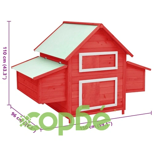 Птичарник, червено и бяло, 150x96x110 см, масивен чам ➤ топ цена ➤ sorbe.bg