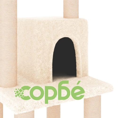 Котешко дърво със сизалени стълбове, кремаво, 105 см ➤ топ цена ➤ sorbe.bg