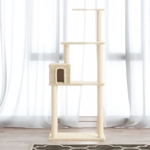 Котешко дърво със сизалени стълбове, кремаво, 147 см