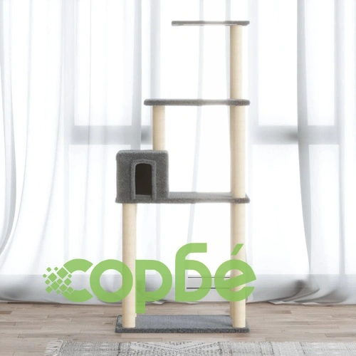 Котешко дърво със сизалени стълбове, светлосиво, 147 см ➤ топ цена ➤ sorbe.bg