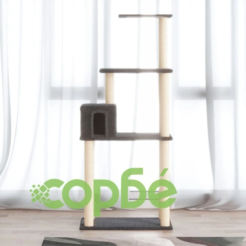 Котешко дърво със сизалени стълбове, тъмносиво, 147 см ➤ топ цена ➤ sorbe.bg