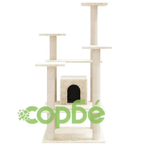 Котешко дърво със сизалени стълбове, кремаво, 110 см ➤ топ цена ➤ sorbe.bg