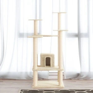 Котешко дърво със сизалени стълбове, кремаво, 110 см