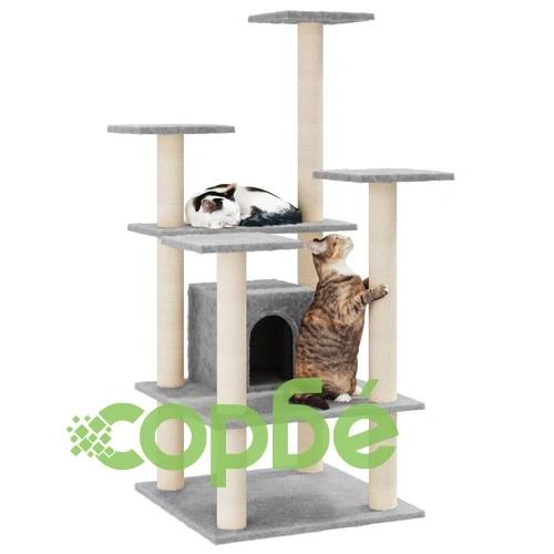 Котешко дърво със сизалени стълбове, светлосиво, 110 см ➤ топ цена ➤ sorbe.bg