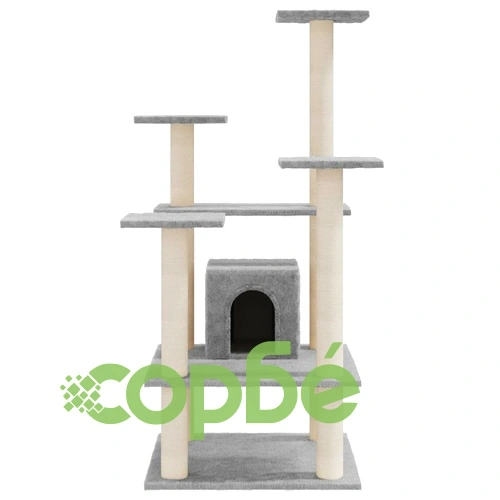 Котешко дърво със сизалени стълбове, светлосиво, 110 см ➤ топ цена ➤ sorbe.bg
