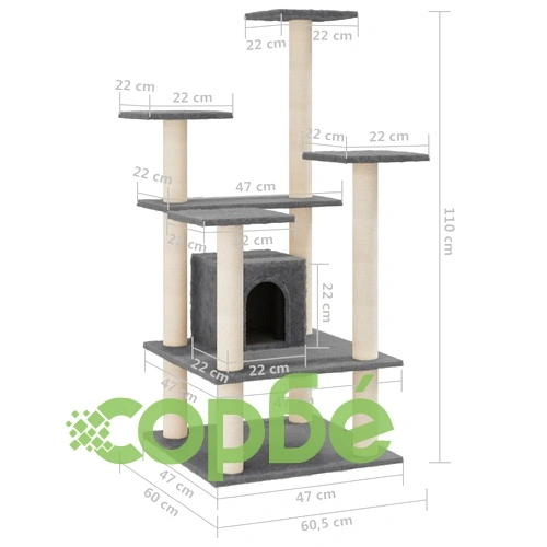 Котешко дърво със сизалени стълбове, тъмносиво, 110 см ➤ топ цена ➤ sorbe.bg