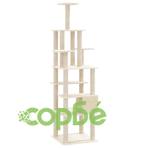 Котешко дърво със сизалени стълбове, кремаво, 183 см ➤ топ цена ➤ sorbe.bg