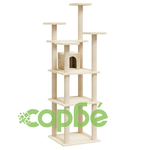 Котешко дърво със сизалени стълбове, кремаво, 171 см ➤ топ цена ➤ sorbe.bg