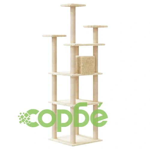 Котешко дърво със сизалени стълбове, кремаво, 171 см ➤ топ цена ➤ sorbe.bg