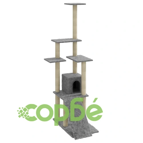 Котешко дърво със сизалени стълбове, светлосиво, 155 см ➤ топ цена ➤ sorbe.bg