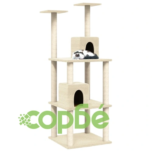 Котешко дърво със сизалени стълбове за драскане кремаво 141 см ➤ топ цена ➤ sorbe.bg