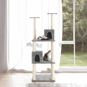 Котешко дърво със сизалени стълбове, светлосиво, 141 см
