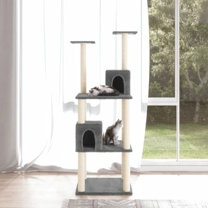 Котешко дърво със сизалени стълбове, тъмносиво, 141 см
