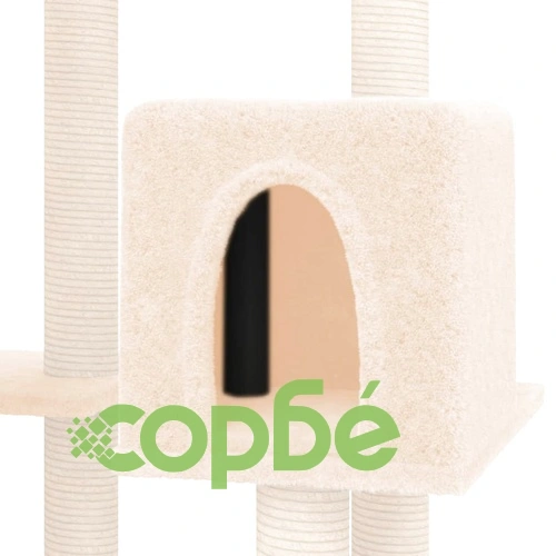 Котешко дърво със сизалени стълбове, кремаво, 145 см ➤ топ цена ➤ sorbe.bg