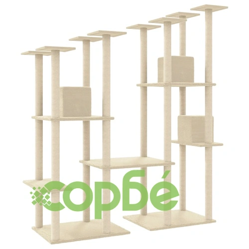Котешко дърво със сизалени стълбове, кремаво, 174 см ➤ топ цена ➤ sorbe.bg