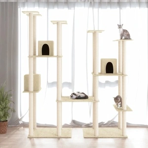 Котешко дърво със сизалени стълбове, кремаво, 174 см