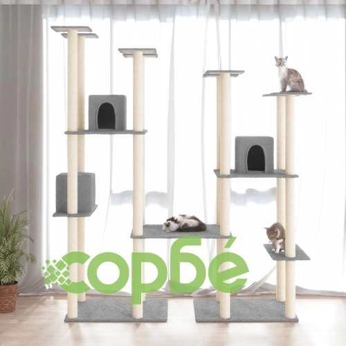 Котешко дърво със сизалени стълбове, светлосиво, 174 см ➤ топ цена ➤ sorbe.bg
