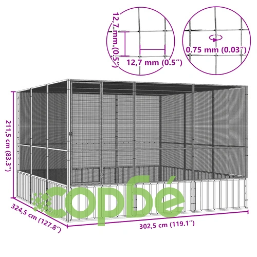 Волиера антрацит 302,5x324,5x211,5 см поцинкована стомана ➤ топ цена ➤ sorbe.bg