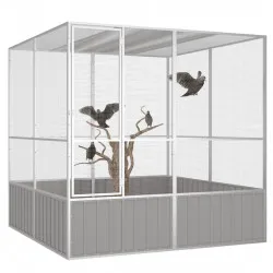 Клетка за птици сива 213,5x217,5x211,5 см поцинкована стомана