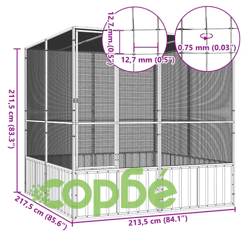 Клетка за птици сива 213,5x217,5x211,5 см поцинкована стомана ➤ топ цена ➤ sorbe.bg