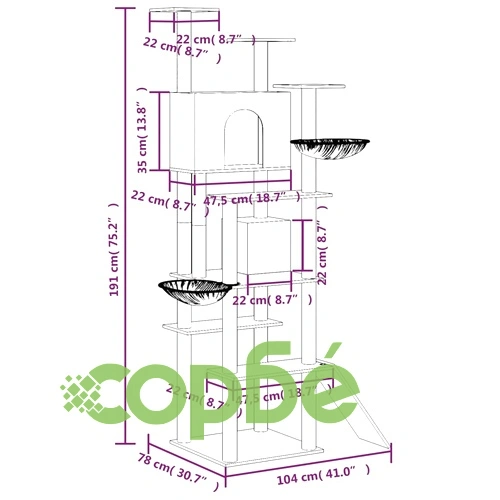 Котешко дърво със сизалени стълбове, тъмносиво, 191 см ➤ топ цена ➤ sorbe.bg
