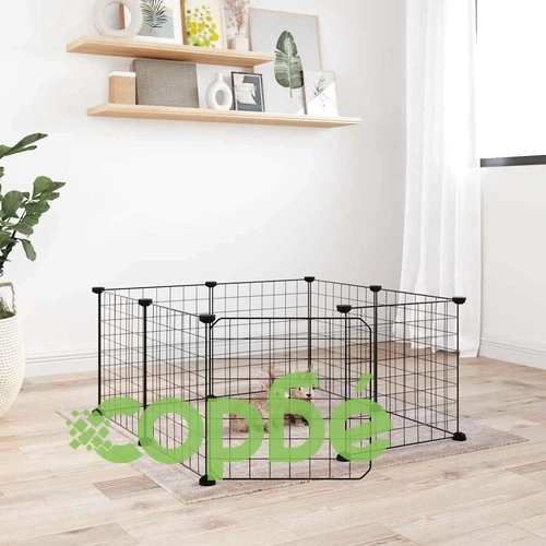 Клетка за животни с врата, 8 панела, черна, 35x35 см, стомана ➤ топ цена ➤ sorbe.bg