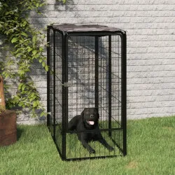 Заграждение за куче черно 6 панела 50x100 см прахово боядисано