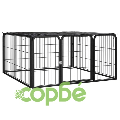 Заграждение за куче 4 панела черно 100x50 см прахово боядисано ➤ топ цена ➤ sorbe.bg
