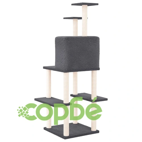 Котешко дърво със сизалени стълбове, тъмносиво, 144,5 см ➤ топ цена ➤ sorbe.bg