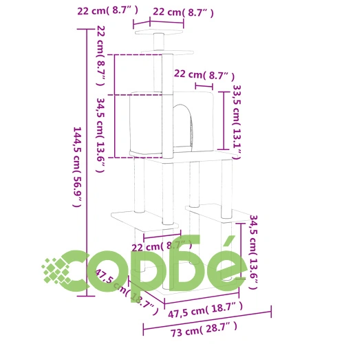Котешко дърво със сизалени стълбове, тъмносиво, 144,5 см ➤ топ цена ➤ sorbe.bg