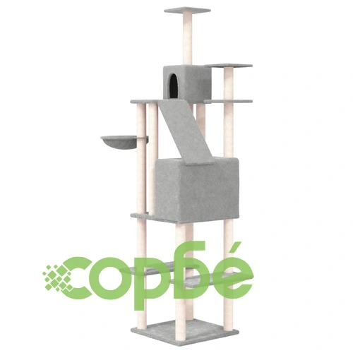Котешко дърво със сизалени стълбове, светлосиво, 201 см ➤ топ цена ➤ sorbe.bg