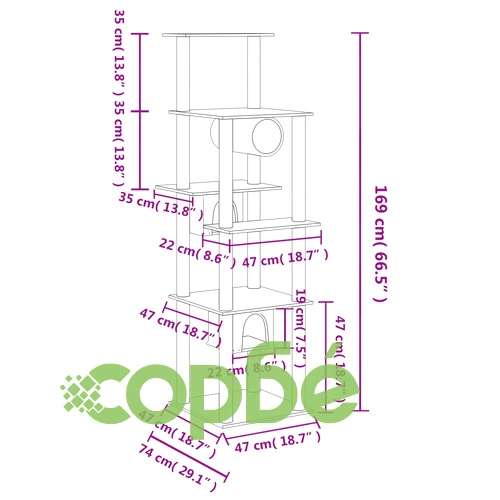 Котешко дърво със сизалени стълбове, тъмносиво, 169 см ➤ топ цена ➤ sorbe.bg