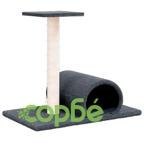 Котешки стълб за драскане с тунел, тъмносив, 60x34,5x50 см ➤ топ цена ➤ sorbe.bg