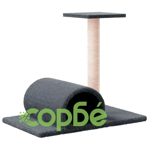 Котешки стълб за драскане с тунел, тъмносив, 60x34,5x50 см ➤ топ цена ➤ sorbe.bg