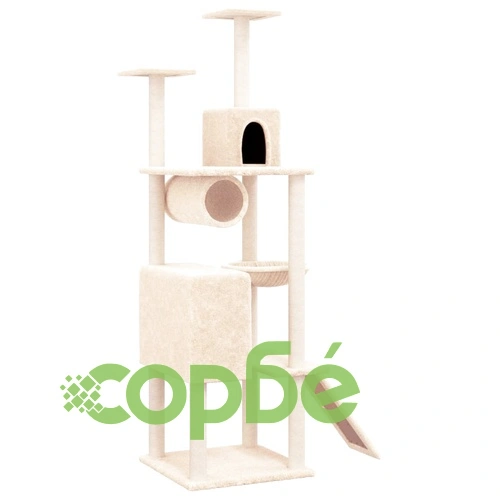 Котешко дърво със сизалени стълбове, кремаво, 168 см ➤ топ цена ➤ sorbe.bg