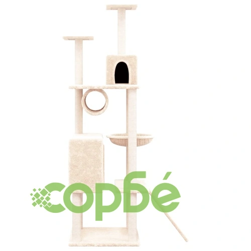 Котешко дърво със сизалени стълбове, кремаво, 168 см ➤ топ цена ➤ sorbe.bg