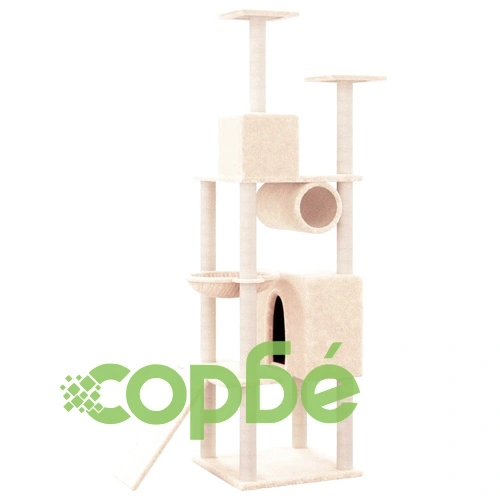 Котешко дърво със сизалени стълбове, кремаво, 168 см ➤ топ цена ➤ sorbe.bg