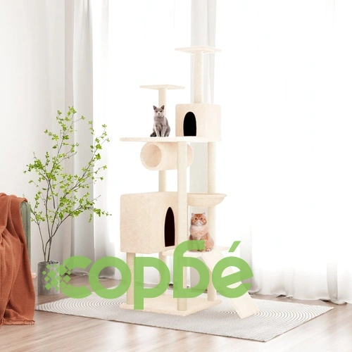 Котешко дърво със сизалени стълбове, кремаво, 168 см ➤ топ цена ➤ sorbe.bg