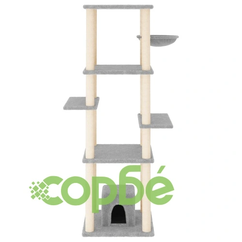 Котешко дърво със сизалени стълбове, светлосиво, 154 см ➤ топ цена ➤ sorbe.bg